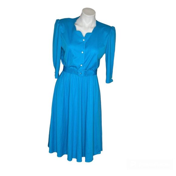 ANTHONY RICHARDS Blue Shirtwaist Dress Belted Elastic Waist Stretchy Size 6P 4P - Picture 1 of 9
